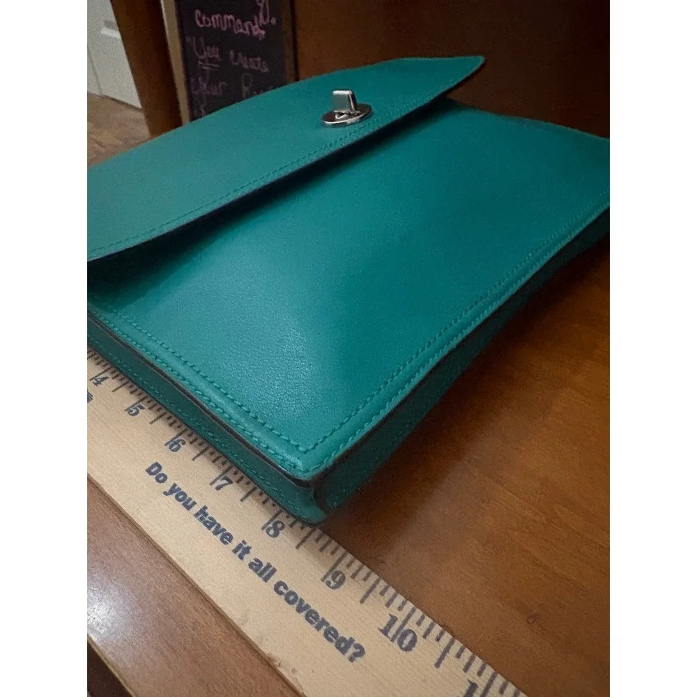 Coach Clutch Bag Womens Large Teal Green Leather Turnlock Envelope Chic Designer